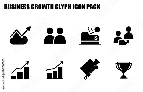 Business growth glyph icon set. simple black icons for website or app use. Visual representation of key business concepts and success metrics.