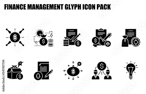 Finance Management Glyph Icons in a business context. Illustrative icons of financial management tools and concepts.
