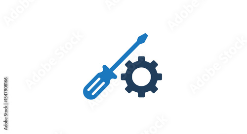 Blue screwdriver and gear icon for tool and maintenance concepts vector illustration