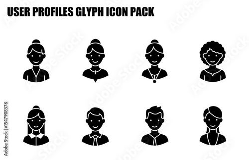 User profile icons depicting diverse demographics in formal attire. Smiling individuals in various hairstyles and accessories against a plain background.