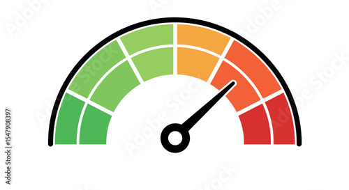 Colorful speedometer gauge displaying high level or intensity vector illustration