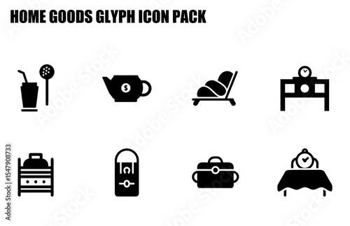 Home goods glyph icons set depicting various household items.