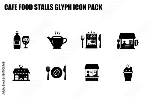 Cafe food stalls glyph icon pack