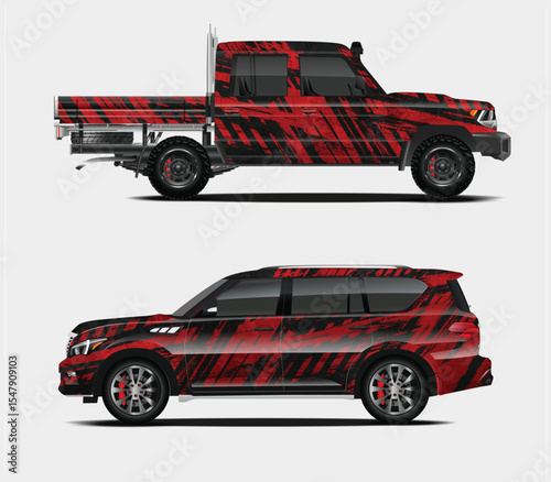 Red and Black Graphic Car Wrap Designs for Pickup Truck and SUV