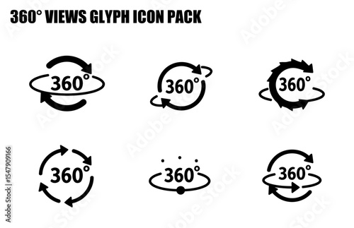 Wallpaper Mural 360° Views Glyph Icons in a graphic design style. Set of 360 degree rotation icons in a flat design style, depicting rotation in different orientations. Torontodigital.ca