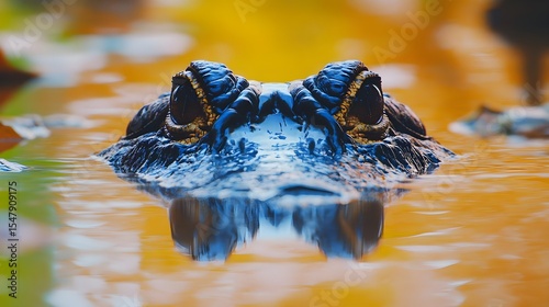 Alligator, Crocodile, Reptile, Alligator Eyes in Golden Water
