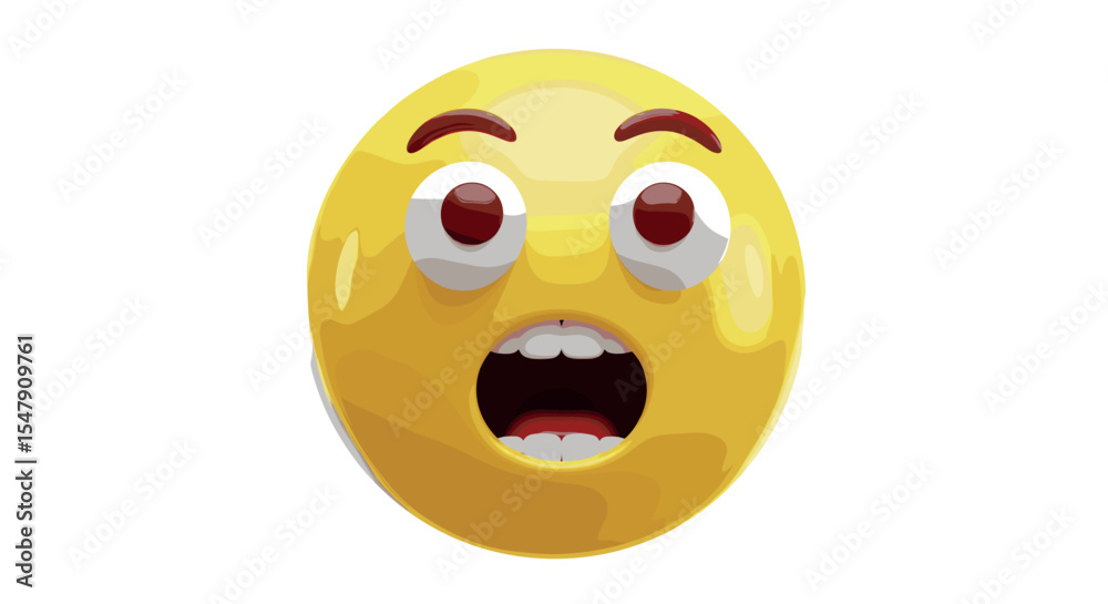 Fototapeta premium Surprised emoji with wide eyes and open mouth expression vector illustration