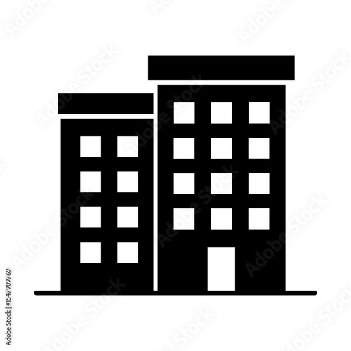Apartment building icons. Silhouette style. City real estate, housing architectural design.
Vector illustration.