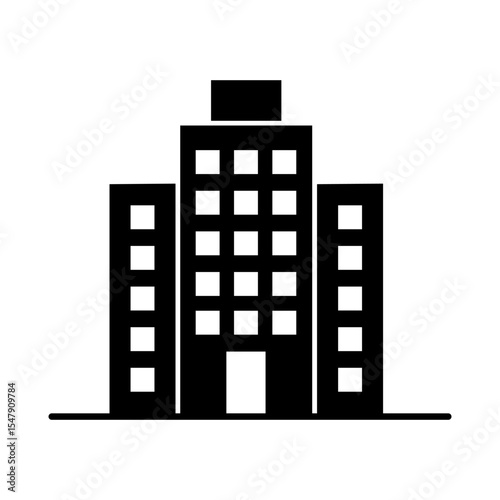 Apartment building icons. Silhouette style. City real estate, housing architectural design.
Vector illustration.