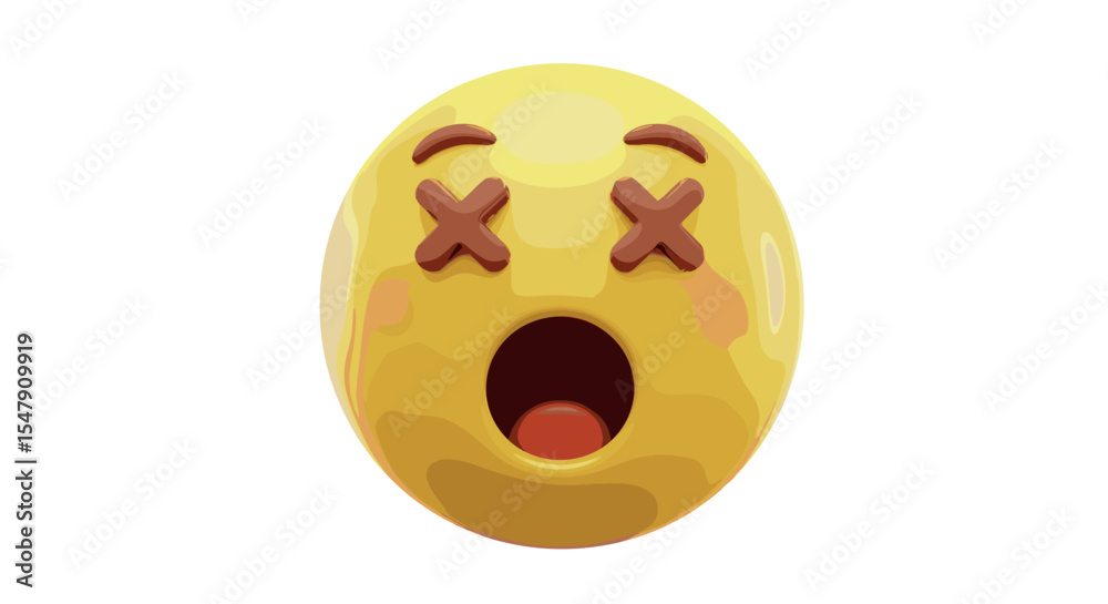 Fototapeta premium Yellow emoji with crossed eyes and open mouth in shocked expression vector illustration