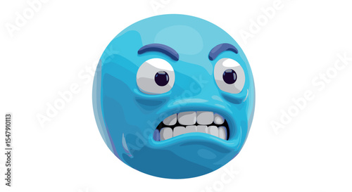 Blue angry emoji with bared teeth and raised eyebrows on white background vector illustration
