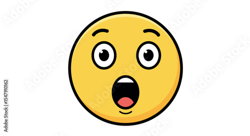 Surprised emoji face - yellow circular expression icon with wide eyes and open mouth vector illustration