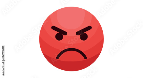 Red angry emoji face with frown and furrowed brows on white background vector illustration