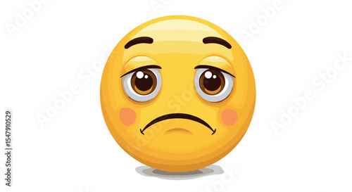 Sad face emoji with downturned mouth and droopy eyes on white background vector illustration