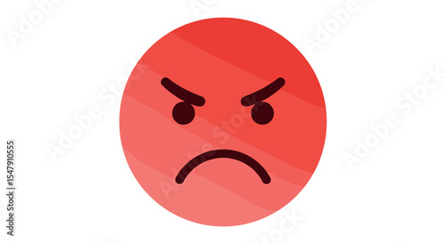 Bright red angry emoji face with frowning expression and furrowed brows vector illustration