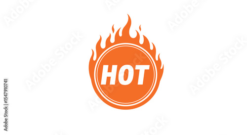 Orange hot flame icon with stylized text symbolizing heat and intensity vector illustration