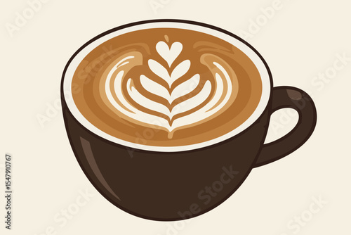 Latte Art in Coffee Cup Flat Design Illustration