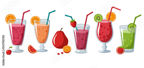Refreshing Summer Cocktails with Fruit Garnish Vector