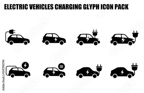 Electric Vehicle Charging Icons. Set of various charging scenarios for electric cars in different stages of charging process.