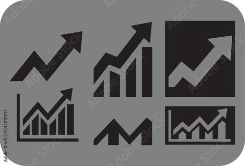 Collection of upward trending graphs and charts showing growth and progress