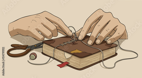 Hands Stitching Leather Craft Illustration