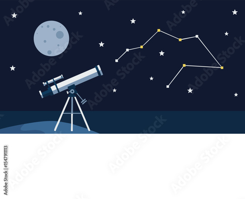 Night Sky Telescope Illustration with Stars and Constellations