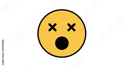 Yellow dizzy face emoji with x eyes and open mouth on white background vector illustration