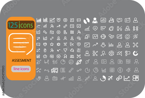 One hundred twenty five white line icons for assessment business analytics and user interface design