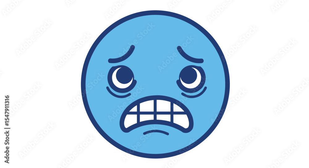 Obraz premium Blue worried face emoji with fearful expression vector illustration