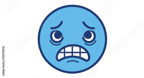 Blue worried face emoji with fearful expression vector illustration
