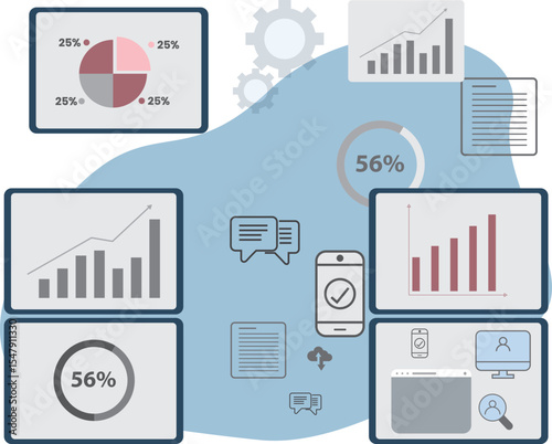 Business, Finance Graphs, statistics, Growth Maps Flat Vector Illustration Design for banner, web ui kit, app ui, wallpaper, business research tools, Flat Design illustration,