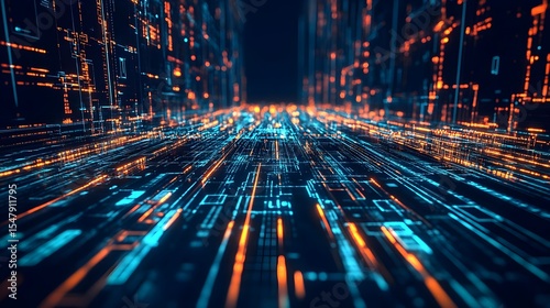 Digital, Technology, Futuristic, Abstract Digital Cityscape Futuristic Technology Background