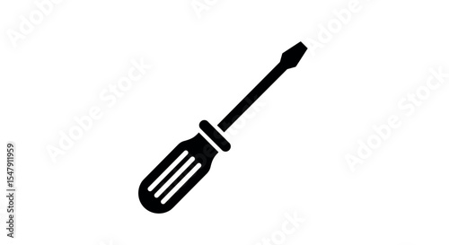 Black and white screwdriver illustration with crosshead tip and ergonomic handle vector illustration