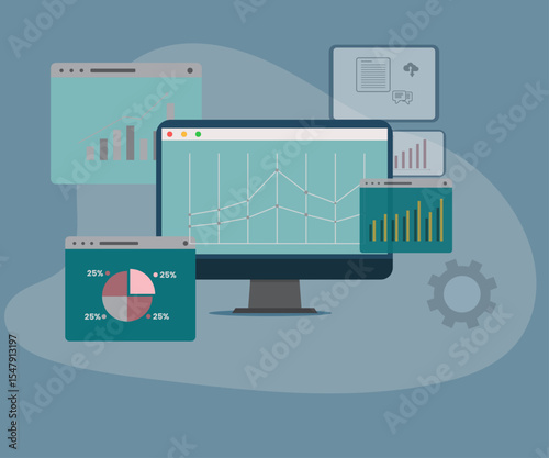 Business, Finance Graphs, statistics, Growth Maps Flat Vector Illustration Design for banner, web ui kit, app ui, wallpaper, business research tools
