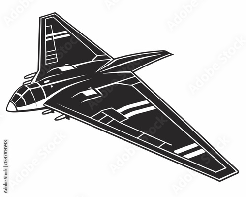 Flat design icon of the B-2 Spirit bomber in solid black, showcasing its unique flying wing shape.