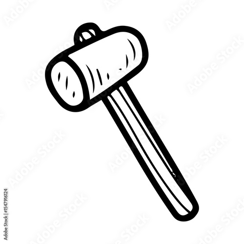 Sledgehammer with wooden handle. Hand drawn doodle vector. Handyman's tool. Heavy hammer. Work in workshop. Illustration line art element.
