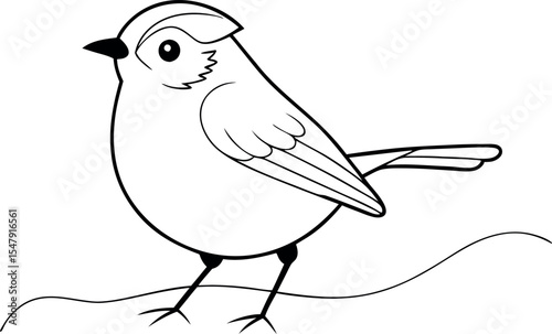 Elegant Kinglet Bird Line Art Vector Illustration