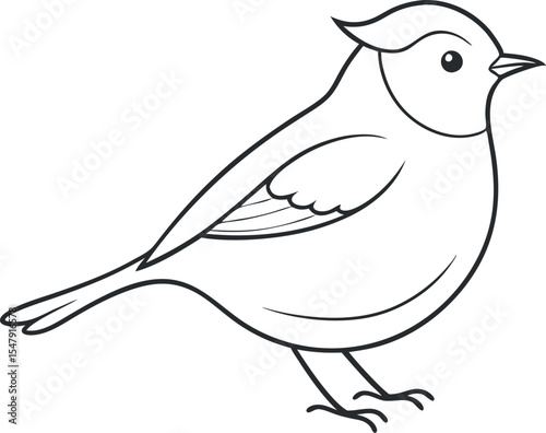 Elegant Kinglet Bird Line Art Vector Illustration