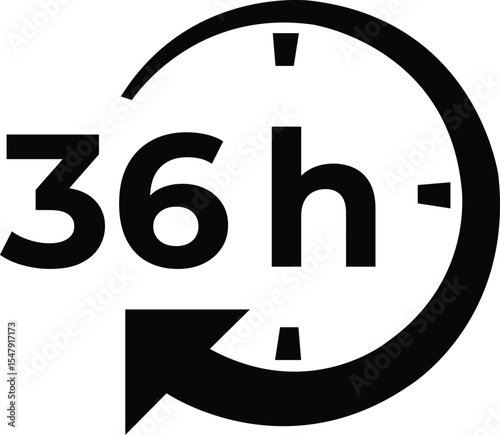 36 hour circular timer icon with arrow and clock ticks on white background
