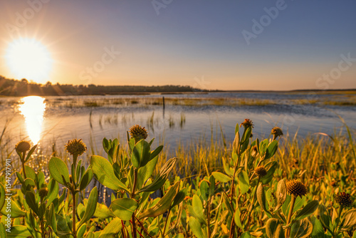 Sunset at hgh tide with coastal views