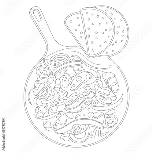 Line Art Sketch Pan Fried Food Tortillas vector
