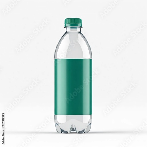 Front view of a plastic bottle mockup for beverage or water, no label, white background.