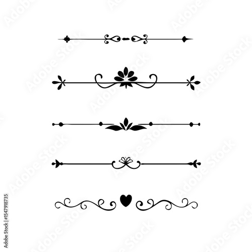 Page Divider And Design Elements. Set of Various Simple Black Divider Design, Assorted Divider Collection Template Vector. Collection of floral dividers elements mega decoration for Calligraphy.

