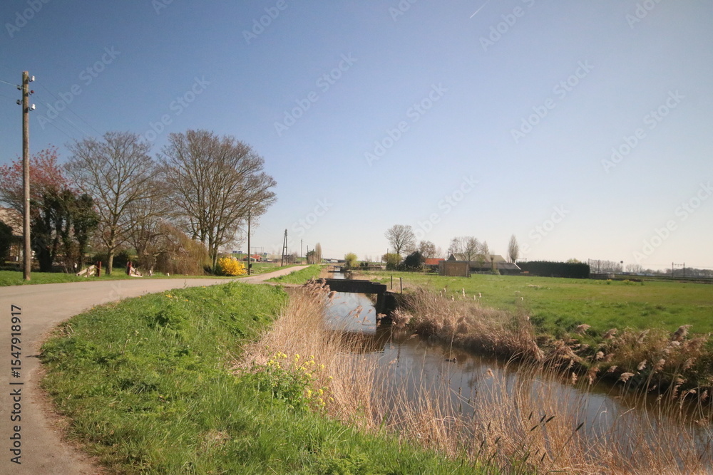 Fototapeta premium Meadows, fields and roads in the Middengebied area where new village Cortelande will arise