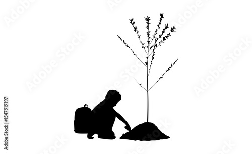 British child planting a tree vector.