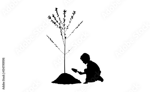 British child planting a tree vector.