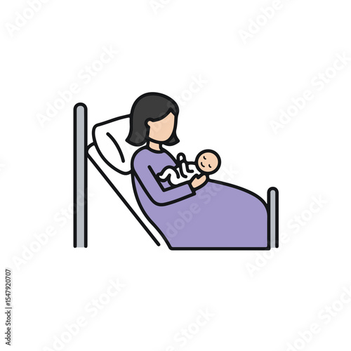 A mother lovingly cradling her newborn child in a hospital bed.