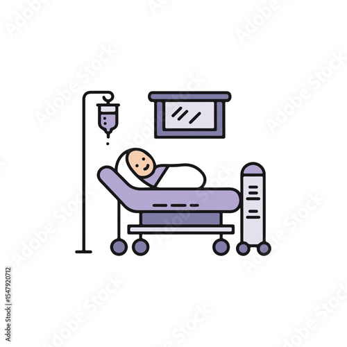 An illustration of a patient in a hospital bed undergoing medical treatment.