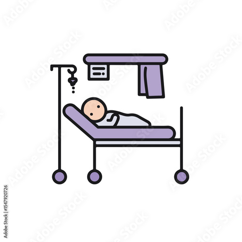 Cute illustration of a baby lying on a hospital bed.