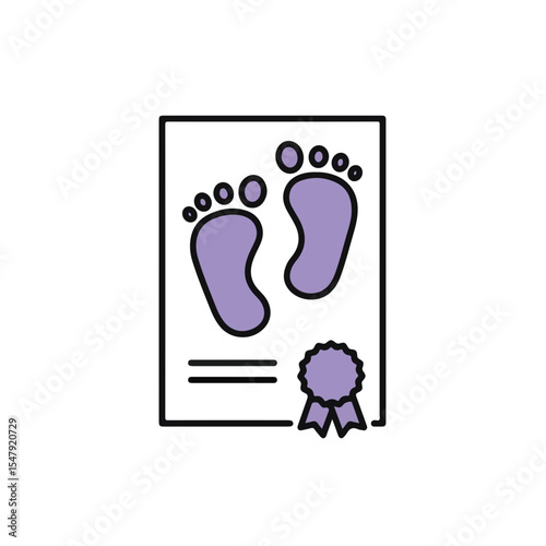 A certificate featuring baby footprints and a ribbon seal.